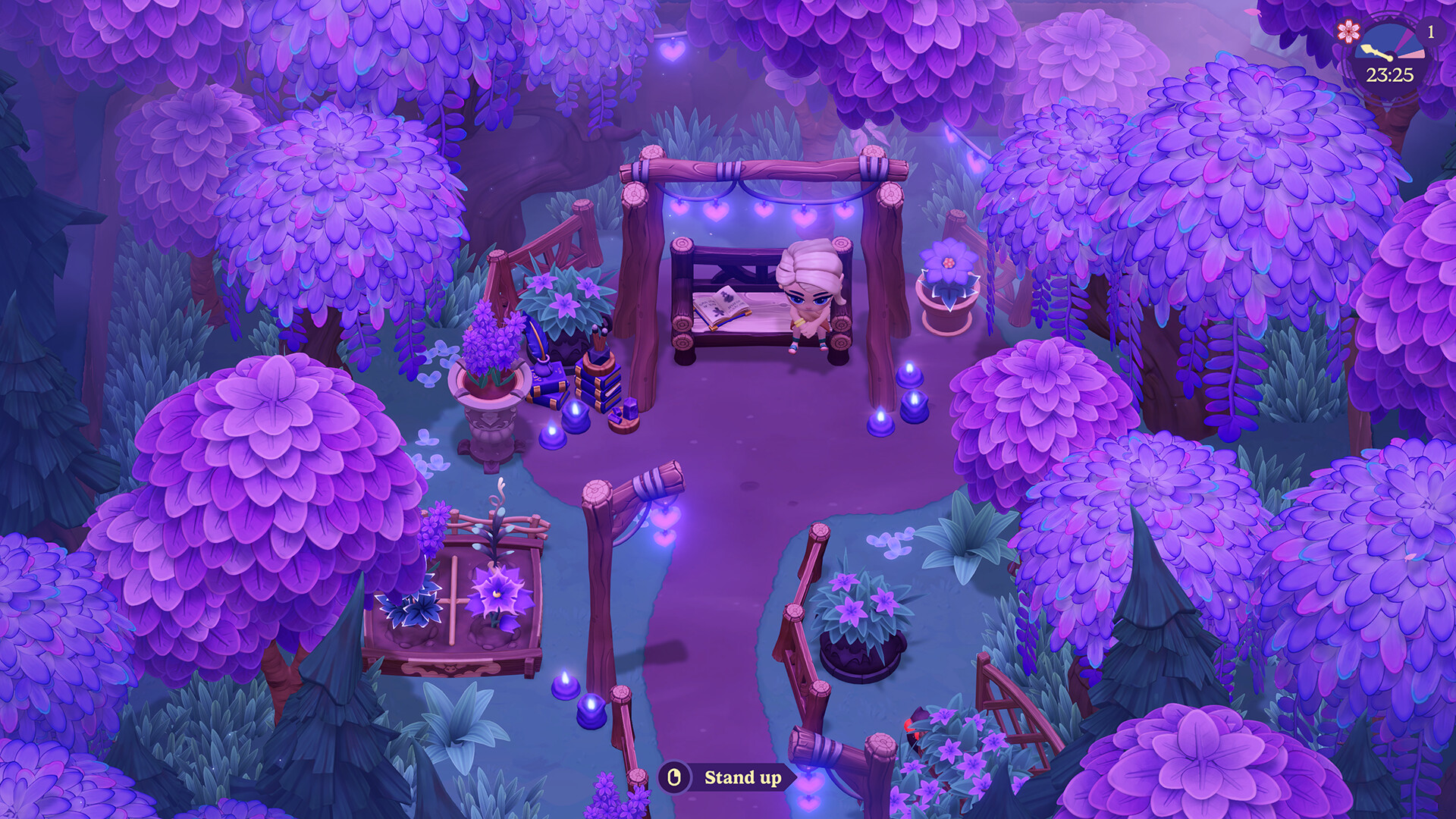 Moonlight Peaks cozy gothic farm at night.