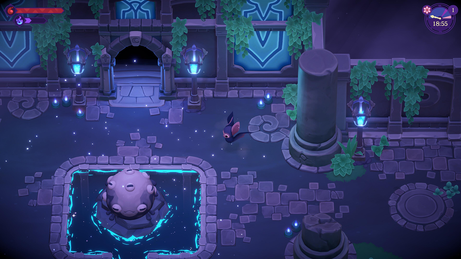 Magical crops and night-time farm environment.
